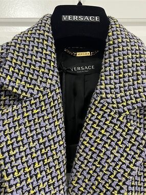 NWT Versace Tweed Blazer in Lavender, Yellow & Black | Size 46 (US 10)